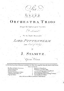 Six Trios for Two Violins and Basso Continuo, Op.1: Complete set by Johann Wenzel Stamitz