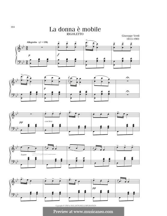 La donna è mobile (Over the Summer Sea): For piano by Giuseppe Verdi