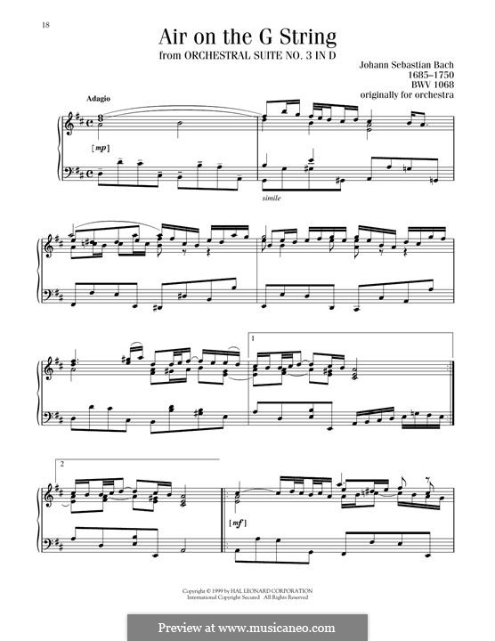 Aria (Printable Scores): Version for piano by Johann Sebastian Bach
