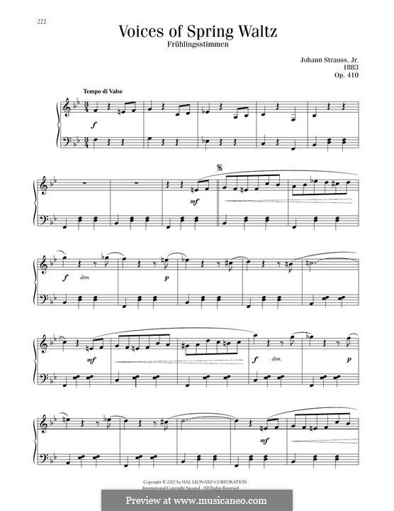 Voices of Spring, Op.410: For piano by Johann Strauss (Sohn)