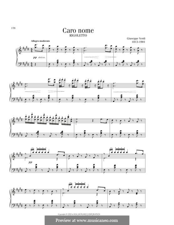 Caro nome ceil mio cor: For piano by Giuseppe Verdi