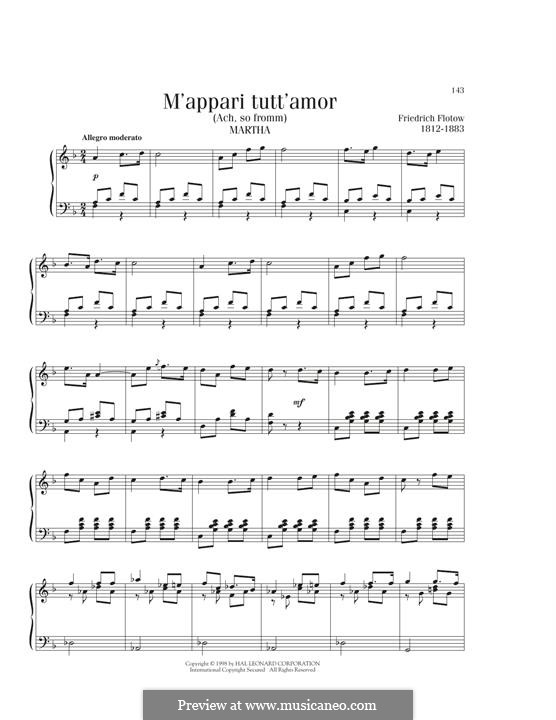 Martha, or The Market at Richmond: M'appari tutt' amor, for piano by Friedrich von Flotow