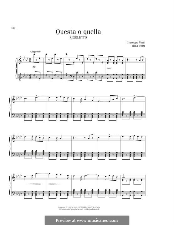 Questa o quella: For piano by Giuseppe Verdi