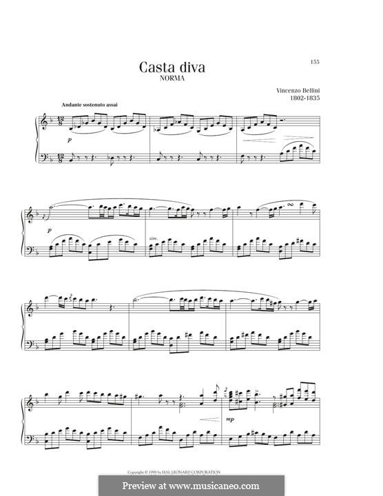 Casta diva, che inargenti: For piano by Vincenzo Bellini