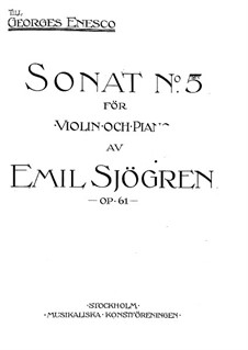 Sonata for Violin and Piano No.5, Op.61: Score by Emil Sjögren