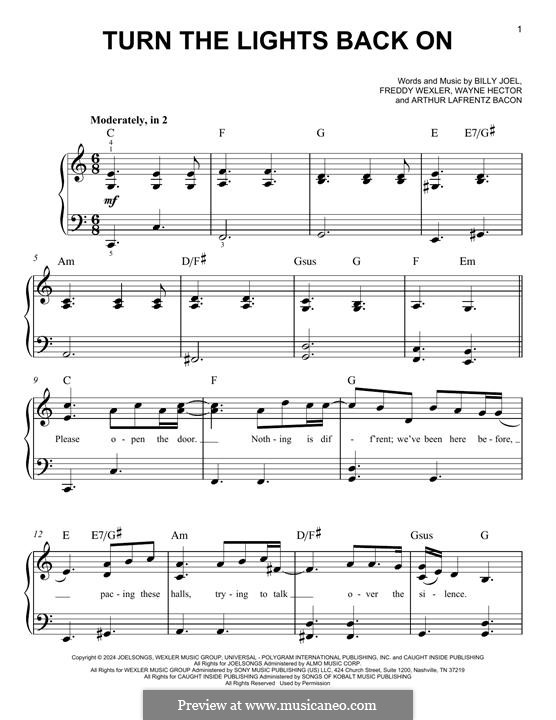 Turn The Lights Back On: For piano by Billy Joel, Wayne Anthony Hector, Freddy Wexler, Arthur Lafrentz Bacon