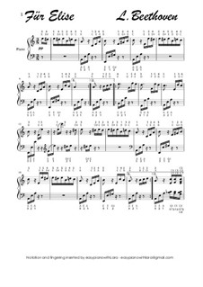 For Elise, for Piano, WoO 59: With notation and fingering by Ludwig van Beethoven