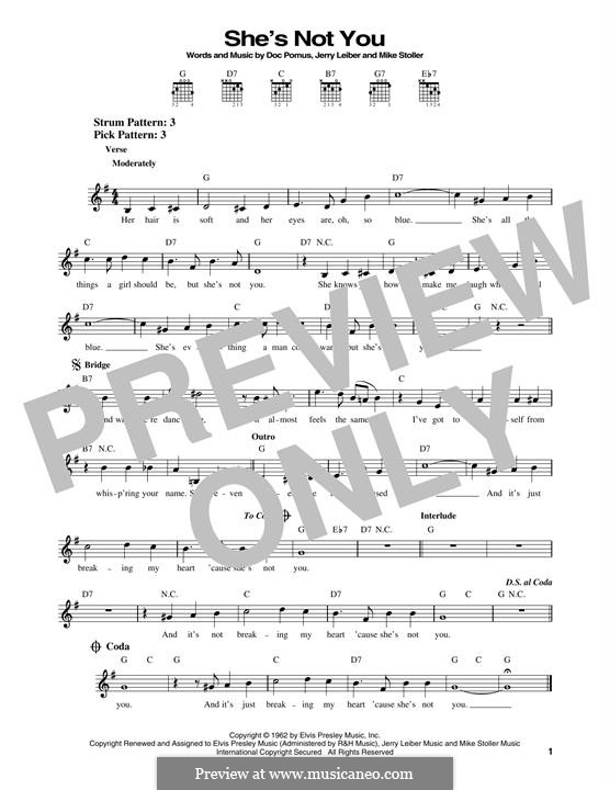 She's Not You (Elvis Presley): For guitar by Doc Pomus, Jerry Leiber, Mike Stoller