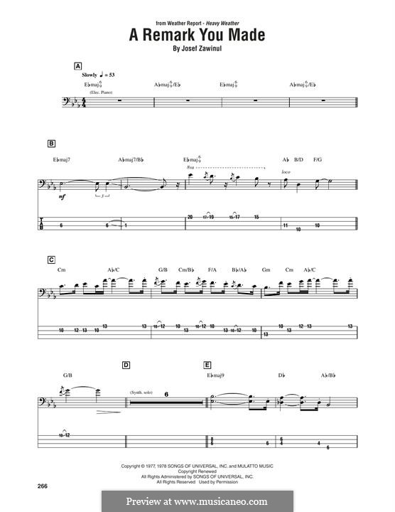 A Remark You Made (Weather Report): For bass guitar with tab by Josef Zawinul