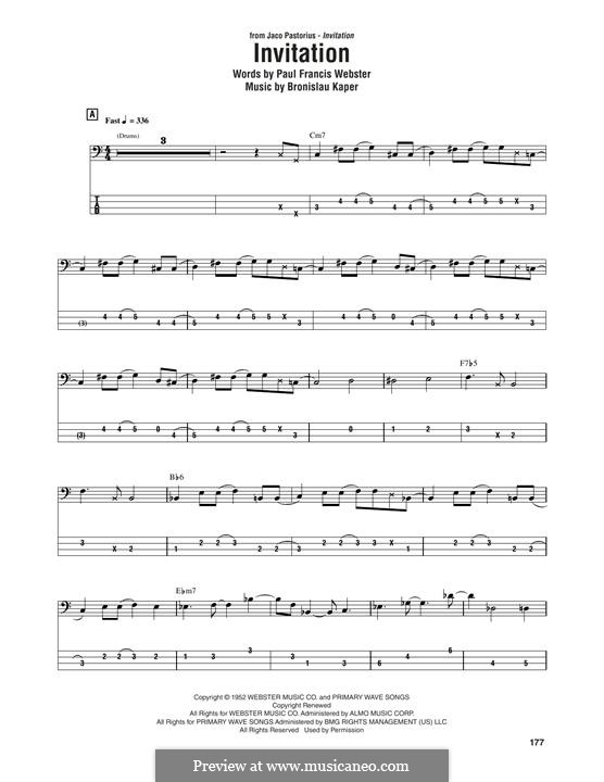 Invitation: For bass guitar with tab by Bronislau Kaper