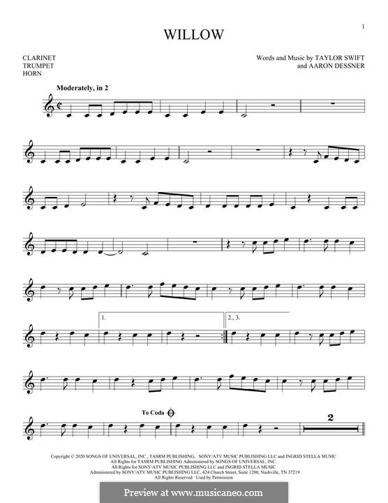 Willow (Taylor Swift) by A. Dessner - sheet music on MusicaNeo