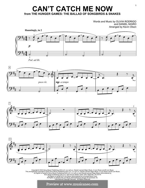 Can't Catch Me Now (from The Hunger Games: The Ballad of Songbirds & Snakes): For piano by Daniel Nigro