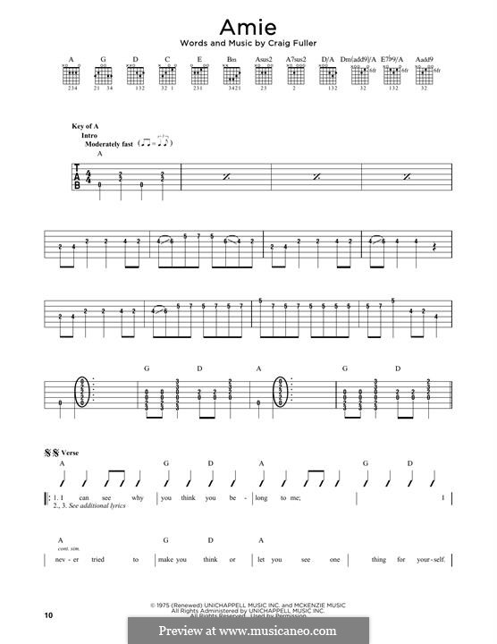 Amie (Pure Prairie League): For guitar by Craig Fuller