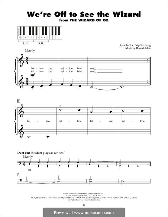 We're Off to See the Wizard (The Wonderful Wizard of Oz): For piano by Harold Arlen