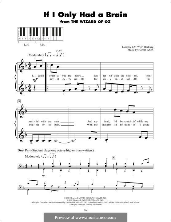 If I Only Had a Brain (from The Wizard of Oz): For piano by Harold Arlen