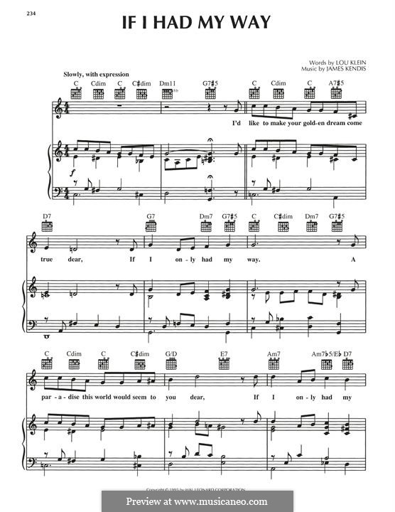 If I Had My Way: For voice and piano (or guitar) by James Kendis