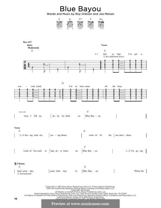 Blue Bayou (Linda Ronstadt): For guitar by Joe Melson
