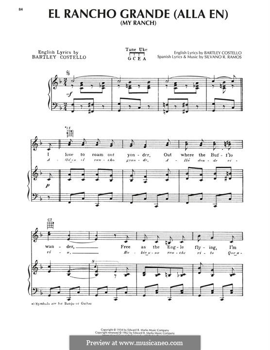 Alla En El Rancho Grande (My Ranch): For voice and piano (or guitar) by Silvano Ramos