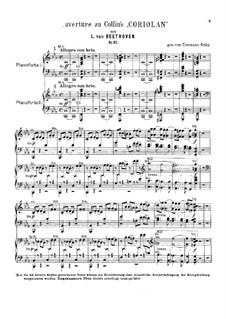 Ouvertüre Coriolan (Coriolanus Overture), Op.62: Version for two pianos four hands by Ludwig van Beethoven