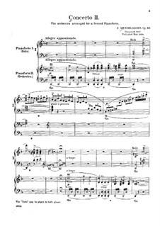 Concerto for Piano and Orchestra No.2 in D Minor, Op.40: Version for two pianos four hands by Felix Mendelssohn-Bartholdy