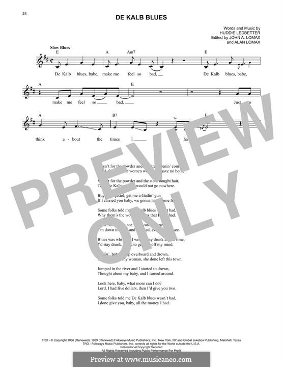 De Kalb Blues (Lead Belly): De Kalb Blues (Lead Belly) by Alan Lomax, John A. Lomax