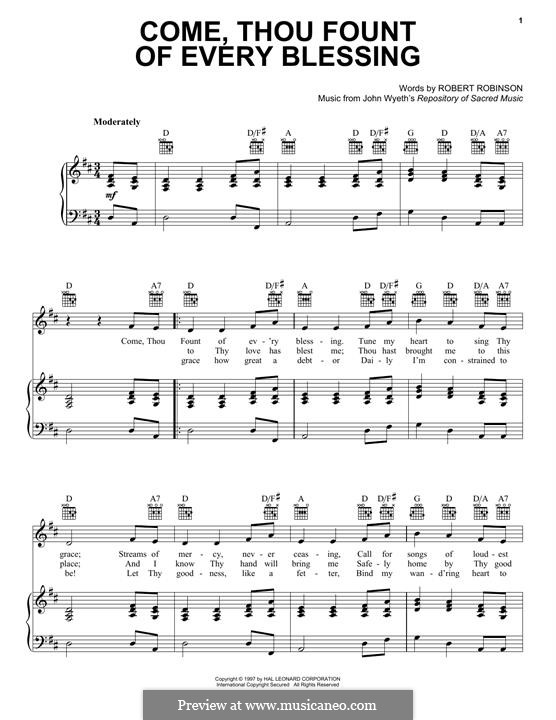 Come, Thou Fount of Every Blessing: For voice and piano (or guitar) by John Wyeth