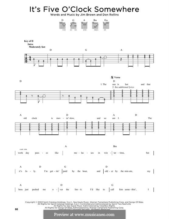 It's Five O'Clock Somewhere (Alan Jackson & Jimmy Buffett): For guitar by Don Rollins, James Brown