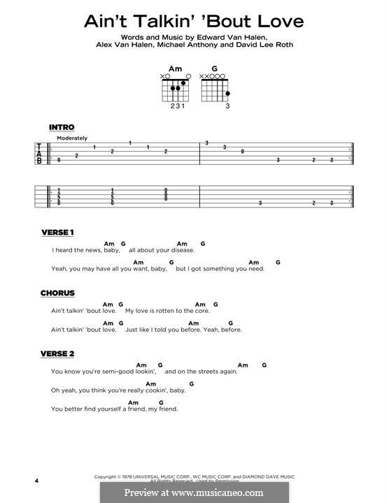 Ain't Talkin' 'Bout Love (Van Halen): Lyrics and guitar chords by Alex Van Halen, David Lee Roth, Edward Van Halen, Michael Anthony