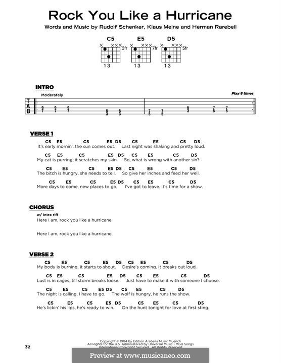 Rock You Like A Hurricane (Scorpions): Lyrics and guitar chords by Herman Rarebell, Klaus Meine, Rudolf Schenker