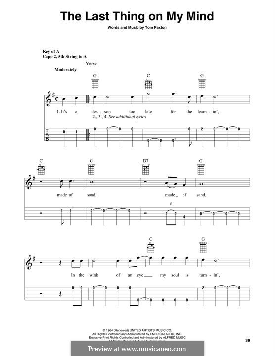 The Last Thing on My Mind by T. Paxton - sheet music on MusicaNeo