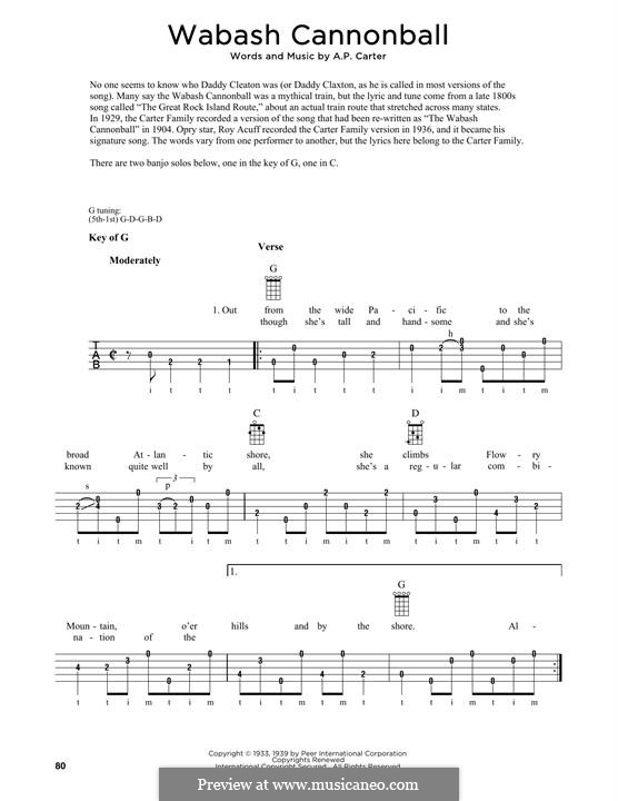 Wabash Cannonball (Roy Acuff): For banjo by A.P. Carter
