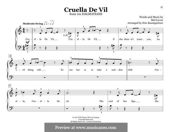 Cruella de Vil (from 101 Dalmatians): For piano four hands by Mel Leven