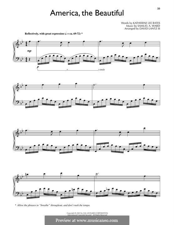 America, The Beautiful: For piano by Samuel Augustus Ward