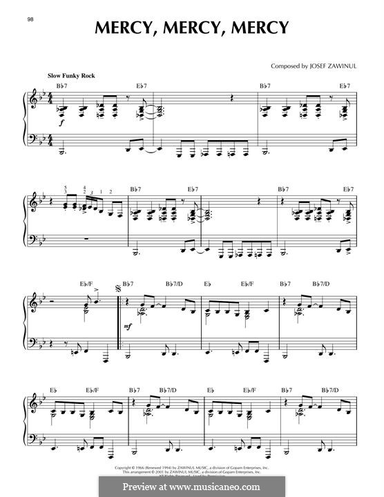 Mercy, Mercy, Mercy: For piano (jazz version) by Josef Zawinul