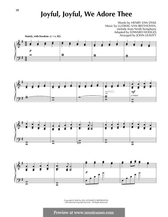 Ode to Joy, for Piano: For a single performer by Ludwig van Beethoven