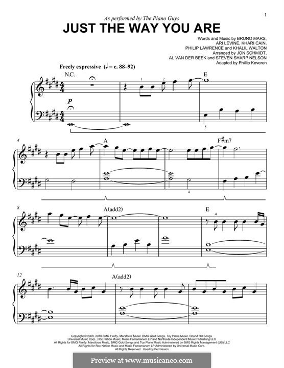 Piano version: For a single performer (The Piano Guys) by Ari Levine, Khalil Walton, Khari Cain, Bruno Mars, Philip Lawrence