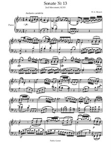 Sonata for Piano No.13 in B Flat Major, K.333: Movement II by Wolfgang Amadeus Mozart