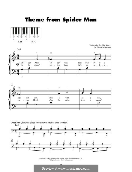 Theme from Spider Man: For piano by Paul Francis Webster