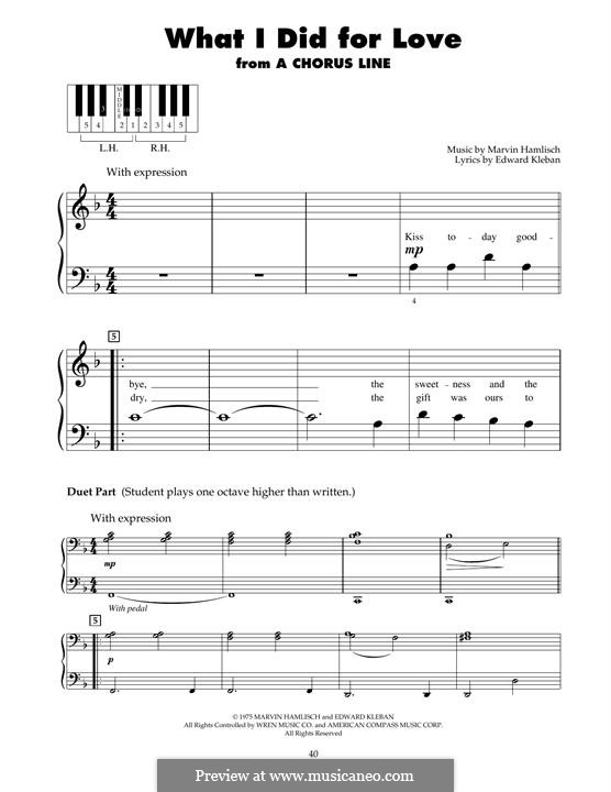 What I Did for Love (Priscilla Lopez): For piano by Marvin Hamlisch