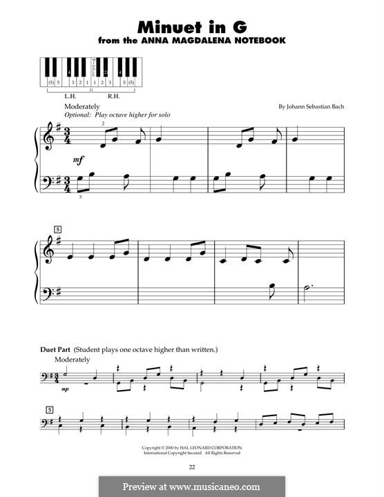 No.4 Minuet in G Major, for Piano, BWV Anh.114: For a single performer by Johann Sebastian Bach