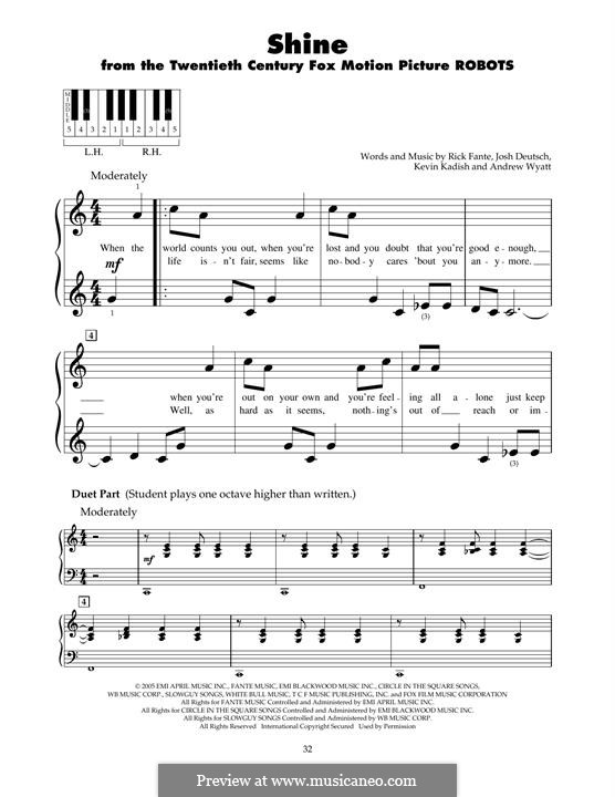 Shine (from Robots): For piano by Andrew Wyatt, Joshua Deutsch, Kevin Kadish
