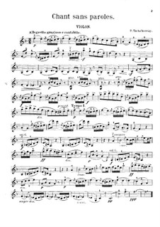 Souvenir de Hapsal, TH 125 Op.2: No.3 Song without Words, for violin and piano – solo part by Pyotr Tchaikovsky