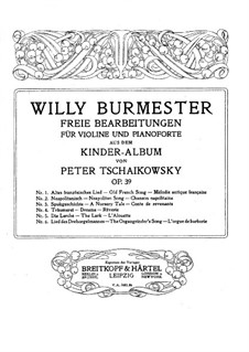 No.16 Old French Song: Arrangement for violin and piano – score, solo part by Pyotr Tchaikovsky
