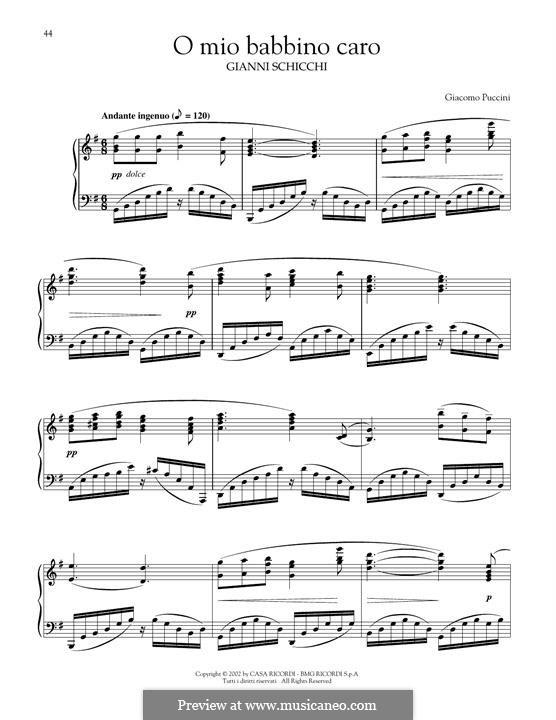 O mio babbino caro: For piano by Giacomo Puccini