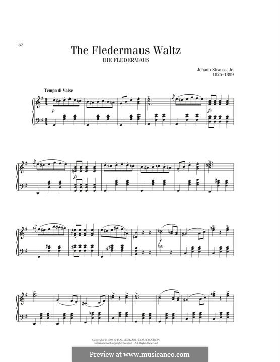 Die Fledermaus (The Bat): Waltz, for piano by Johann Strauss (Sohn)