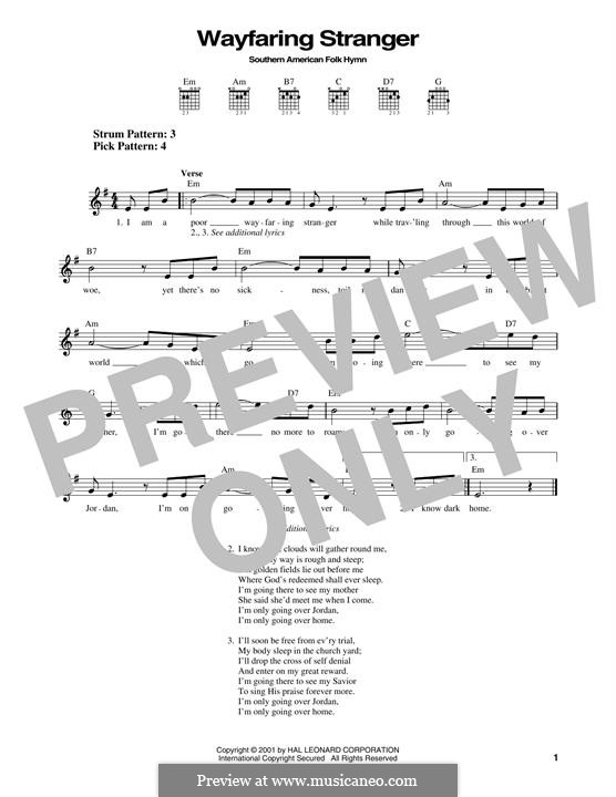 Wayfaring Stranger: For guitar by folklore