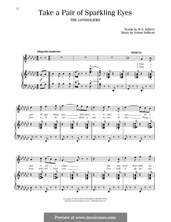 Take a Pair of Sparkling Eyes: For voice and piano by Arthur Seymour Sullivan