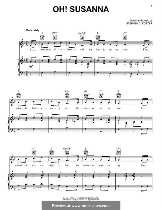 Oh! Susanna: For voice and piano (or guitar) by Stephen Collins Foster