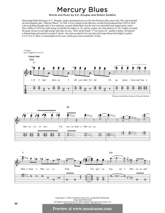 Mercury Blues (Alan Jackson): For guitar by K. C. Douglas, Robert Geddins