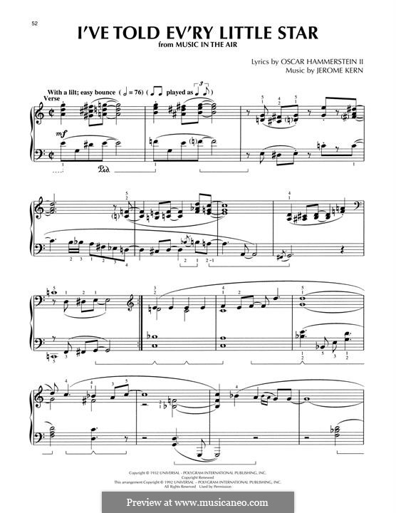 I've Told Ev'ry Little Star (from Music In The Air): For piano by Jerome Kern